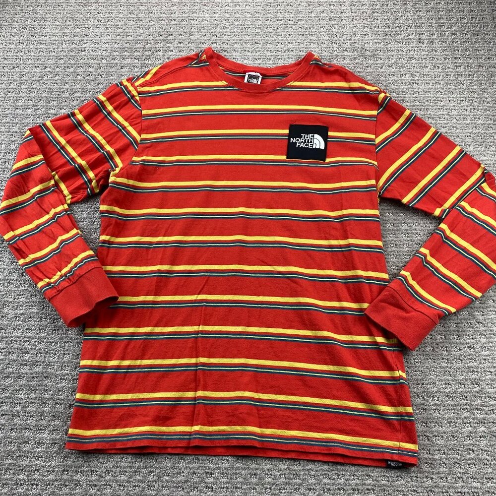 The North Face Shirt Men Medium M Orange Yellow Stripes Long Sleeve T-Shirt